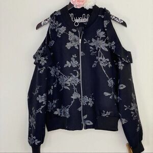 ASOS Cold Shoulder Bomber Floral Black Jacket LARGE